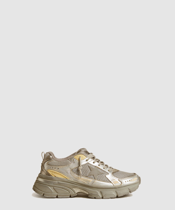 [Golden Goose-골든구스] 그레이 스타 메탈릭 레더와 실버 메쉬 라이트스타 GMF00724